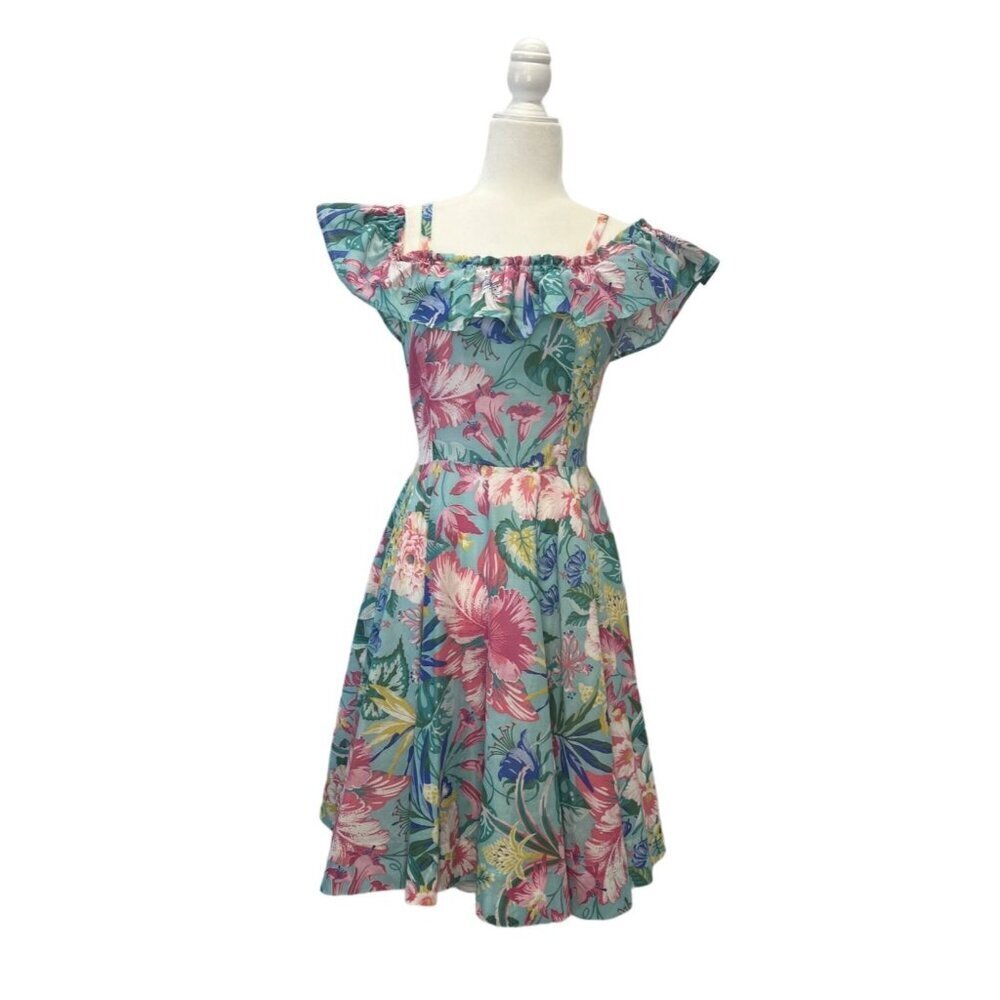 Montgomery Ward Vintage 80s Off Shoulder Floral Swing dress Size SMALL Cottage - Picture 4 of 7